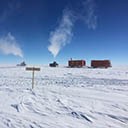 Traverse arriving at Little Domce C drill site to set-up field camp