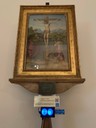 Francesco Francia - Crucifixion with Saints John the Evangelist and Jerome (15th century). In this case the camera is positioned above the frame