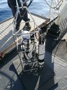 CTD probes of various types recovered at the end of a descent aboard a research vessel